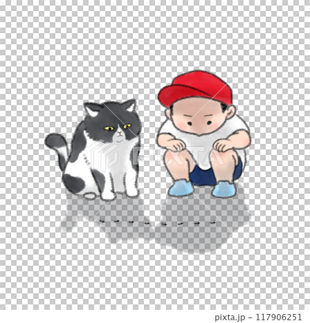 貓和幼兒觀察螞蟻 貓和幼兒觀察螞蟻 117906251