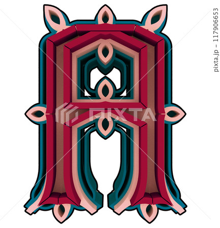 3D rendered illustration. Vintage decorative letter. Custom art font. 3D rendered illustration. Vintage decorative letter. Custom art font. 117906653