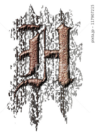 3D rendered illustration. Grungy gothic letter. Art blackletter font. 117907215
