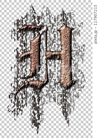 3D rendered illustration. Grungy gothic letter. Art blackletter font. 117907215