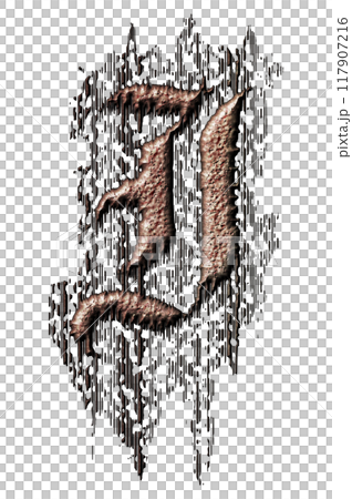 3D rendered illustration. Grungy gothic letter. Art blackletter font. 117907216