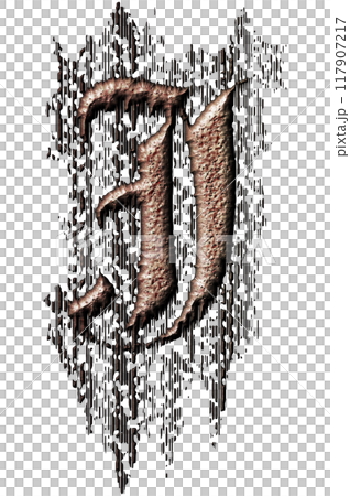 3D rendered illustration. Grungy gothic letter. Art blackletter font. 3D rendered illustration. Grungy gothic letter. Art blackletter font. 117907217