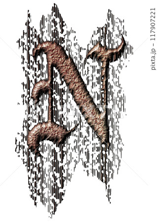 3D rendered illustration. Grungy gothic letter. Art blackletter font. 117907221