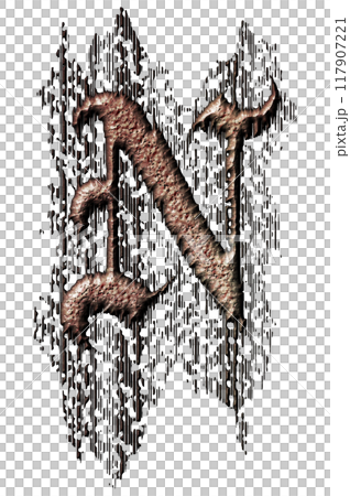 3D rendered illustration. Grungy gothic letter. Art blackletter font. 117907221