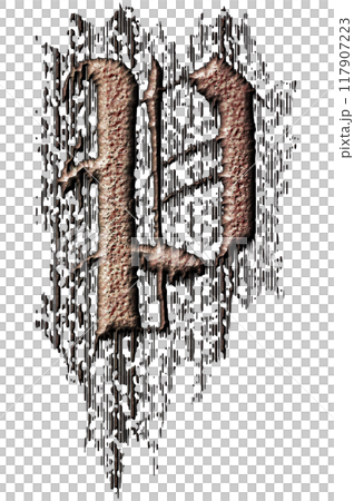 3D rendered illustration. Grungy gothic letter. Art blackletter font. 117907223