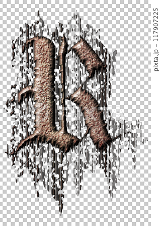 3D rendered illustration. Grungy gothic letter. Art blackletter font. 117907225