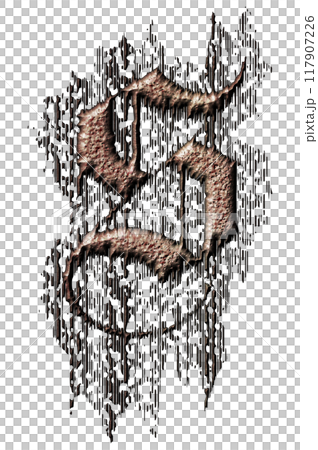 3D rendered illustration. Grungy gothic letter. Art blackletter font. 3D rendered illustration. Grungy gothic letter. Art blackletter font. 117907226