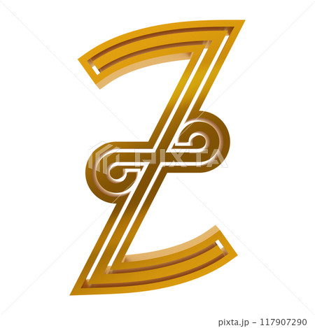 3D rendered illustration. Golden vintage letter. Custom art font. 3D rendered illustration. Golden vintage letter. Custom art font. 117907290