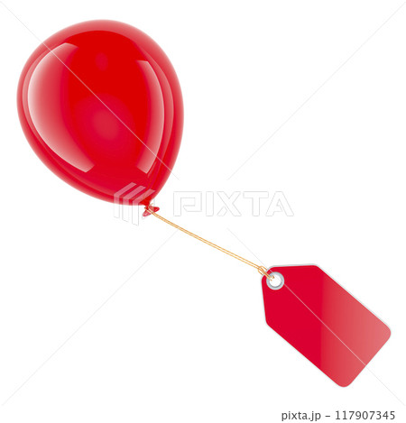 Balloon with Red Sale Tag. Sale and discount, concept. 3D rendering 117907345