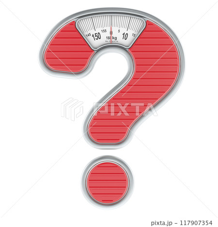 How to lose weight, concept. Question with weight scale. 3D rendering 117907354