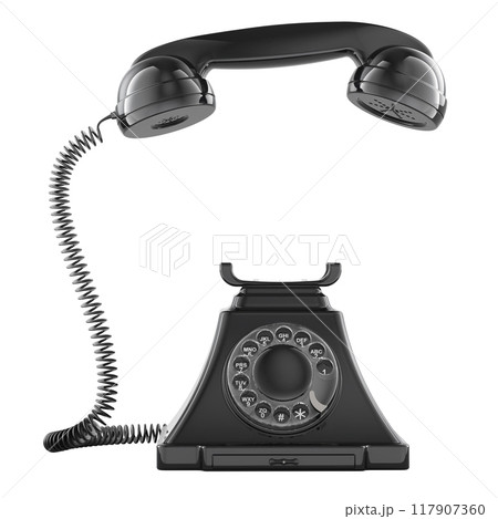 Old phone with lifted handset receiver. 3D rendering 117907360