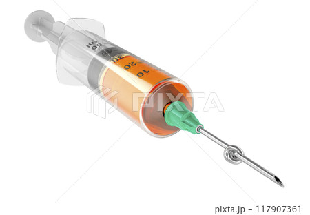Quit drugs, concept. Knot on syringe needle, 3D rendering 117907361