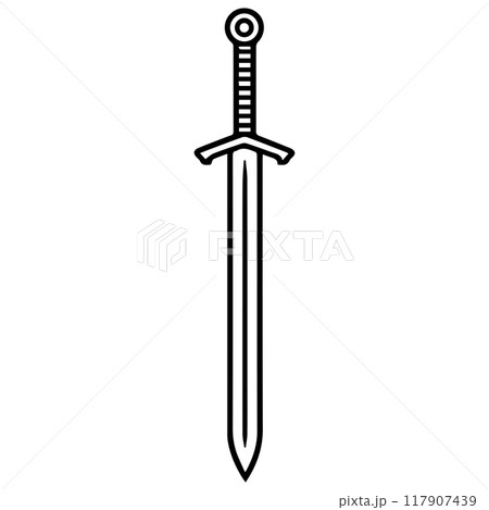 Sword icon or modern line symbol. Vector line art and icon design with bold outline. Black and white Pixel Perfect minimalistic symbol isolated white background. Silhouette simple thin sign 117907439