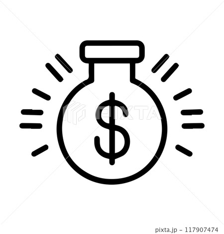 Money bag icon or modern line symbol. Vector line art and icon design with bold outline. Black and white Pixel Perfect minimalistic symbol isolated white background. Silhouette simple thin sign Money bag icon or modern line symbol. Vector line art and icon design with bold outline. Black and white Pixel Perfect minimalistic symbol isolated white background. Silhouette simple thin sign 117907474