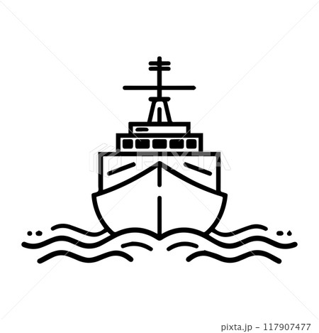 Ship icon or modern line symbol. Vector line art and icon design with bold outline. Black and white Pixel Perfect minimalistic symbol isolated white background. Silhouette simple thin sign 117907477