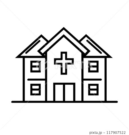 hospital icon or modern line symbol. Vector line art and icon design with bold outline. Black and white Pixel Perfect minimalistic symbol isolated white background. Silhouette simple thin sign 117907522