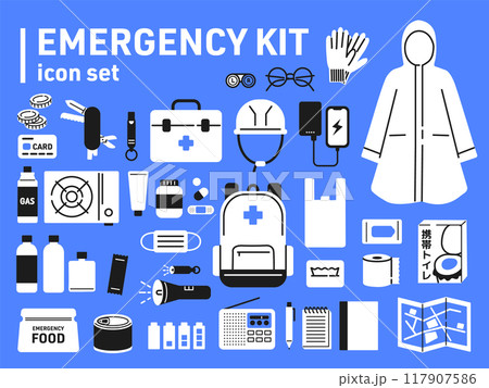 防災用品のシンプルなアイコンセット 防災用品のシンプルなアイコンセット 117907586