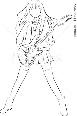 ギタリストの線画 117907695