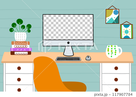 家庭辦公室,顯示器透明背景 家庭辦公室,顯示器透明背景 117907784