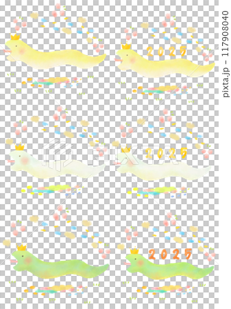 Cute snake illustration New Year's card material set Cute snake illustration New Year's card material set 117908040