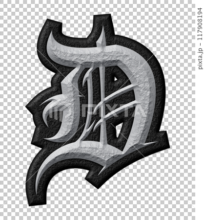 3D rendered illustration. Grungy gothic letter. Art blackletter font. 117908194