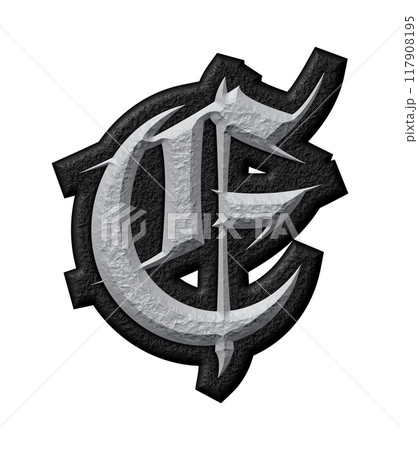 3D rendered illustration. Grungy gothic letter. Art blackletter font. 117908195