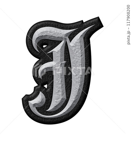 3D rendered illustration. Grungy gothic letter. Art blackletter font. 117908200