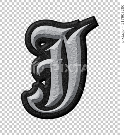 3D rendered illustration. Grungy gothic letter. Art blackletter font. 117908200
