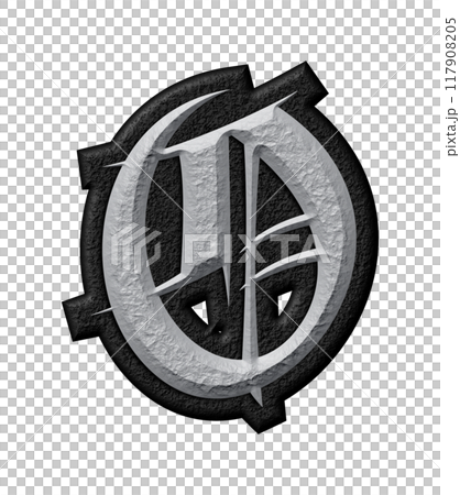 3D rendered illustration. Grungy gothic letter. Art blackletter font. 117908205