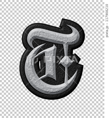 3D rendered illustration. Grungy gothic letter. Art blackletter font. 117908210