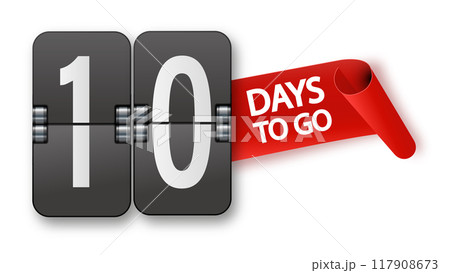 10 days to go icon set. Countdown of days remaining. Offer timer sticker limited to a few days. Vector 117908673