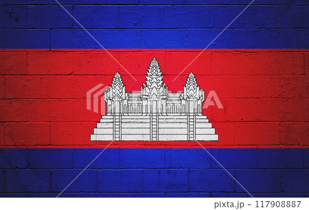 Flag of Cambodia painted on a wall 117908887