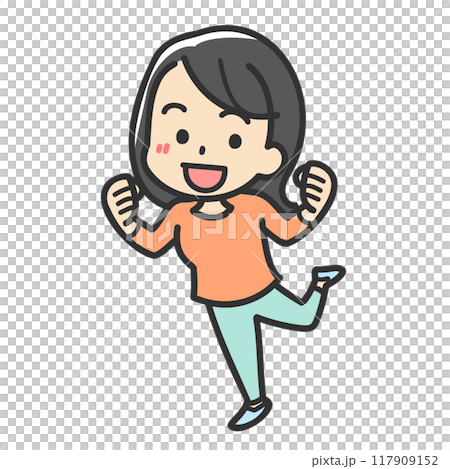 ガッツポーズをする女性のイラスト 117909152