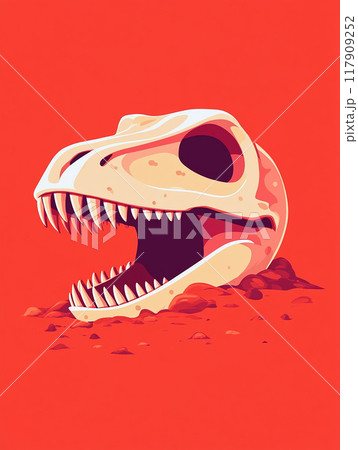 A dinosaur skull is shown on a red background 117909252