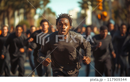A man runs in a crowd of people 117909344