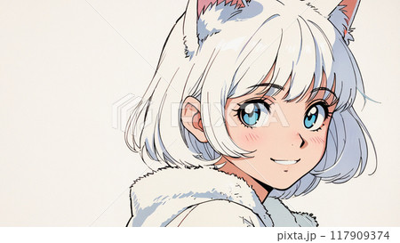 白猫のコスプレしたレトロかわいい女の子 117909374