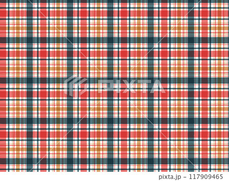 シームレスな手描き風チェック柄　赤系 117909465