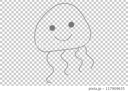 Simple and cute jellyfish line drawing illustration 117909635