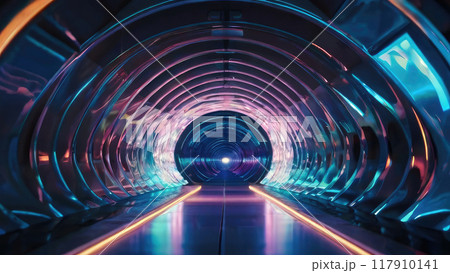 Dark round underground tunnel. 117910141