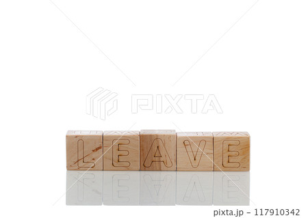 Wooden cubes with letters leave on a white background Wooden cubes with letters leave on a white background 117910342
