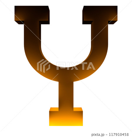 3D rendered illustration. Decorative glowing letter. Custom art font. 117910458