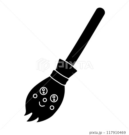 Black silhouette of cute broom, glyph icon flat vector Black silhouette of cute broom, glyph icon flat vector 117910469