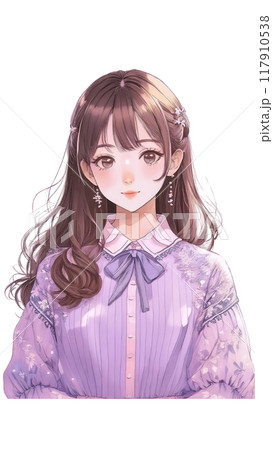 正面ロングヘアの女の子 腰から上のイラスト素材 [117910538] - PIXTA