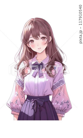 正面ロングヘアの女の子のイラスト素材 [117910540] - PIXTA