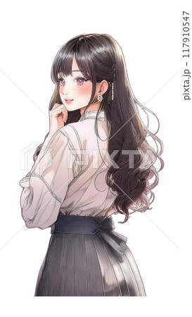 振り向くロングヘアの女の子のイラスト素材 [117910547] - PIXTA