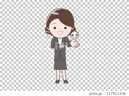 推薦獨立式住宅的女商人 推薦獨立式住宅的女商人 117911336