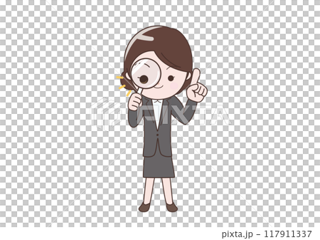 Businesswoman examining something with a magnifying glass 117911337