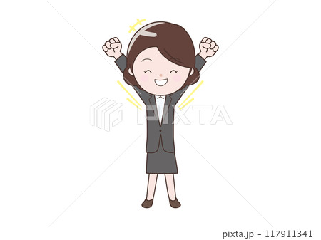両こぶしを上げて喜ぶビジネスウーマン 117911341