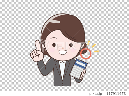 指向並拿著計算器的女商人 117911478