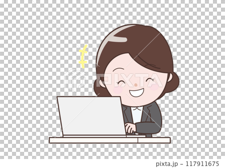 在辦公桌前工作的歡笑女商人 117911675